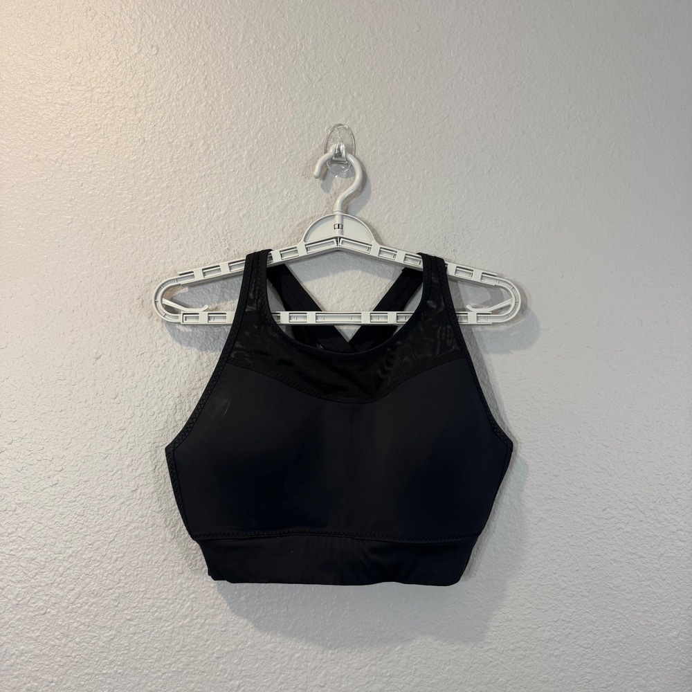 Athleta Size M Black Gigi High Impact Mesh Inset Crisscross Back Sports Bra